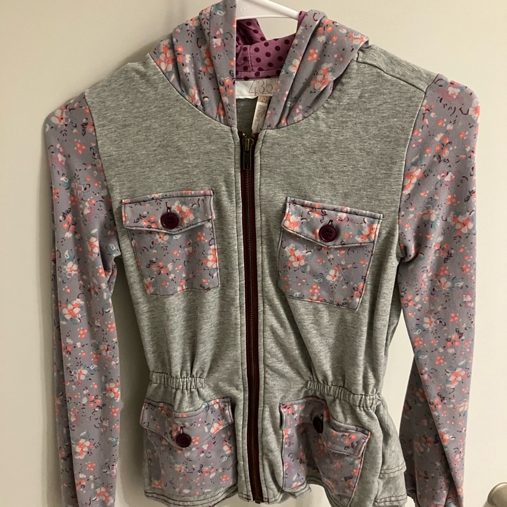 Matilda Jane 435 size 10Gray and Pink Floral Hoodie Jacket